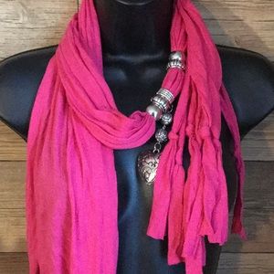 Hot Pink Scarf with Silver Embellishments + Tassel